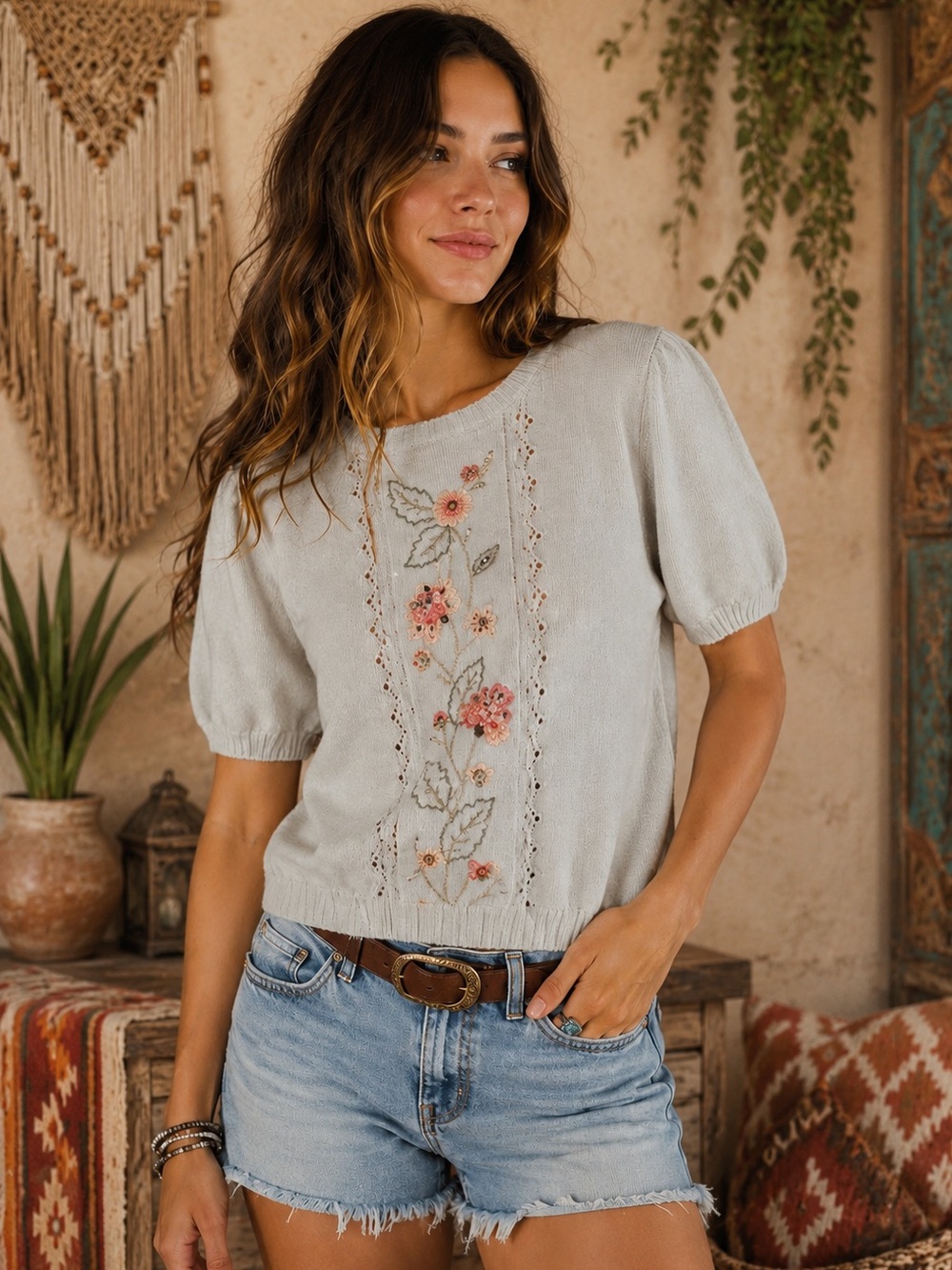 Alfred Dunner Ramie + Cotton Embroidered Floral Panel